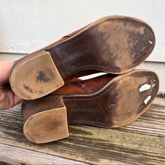 Franco Sarto Marlene cognac suede leather heeled booties 8.5M - Picture 6 of 8